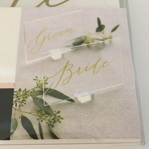 Beautiful Set of 2 Acrylic Gold Bride & Groom Place Setting Wedding Signs